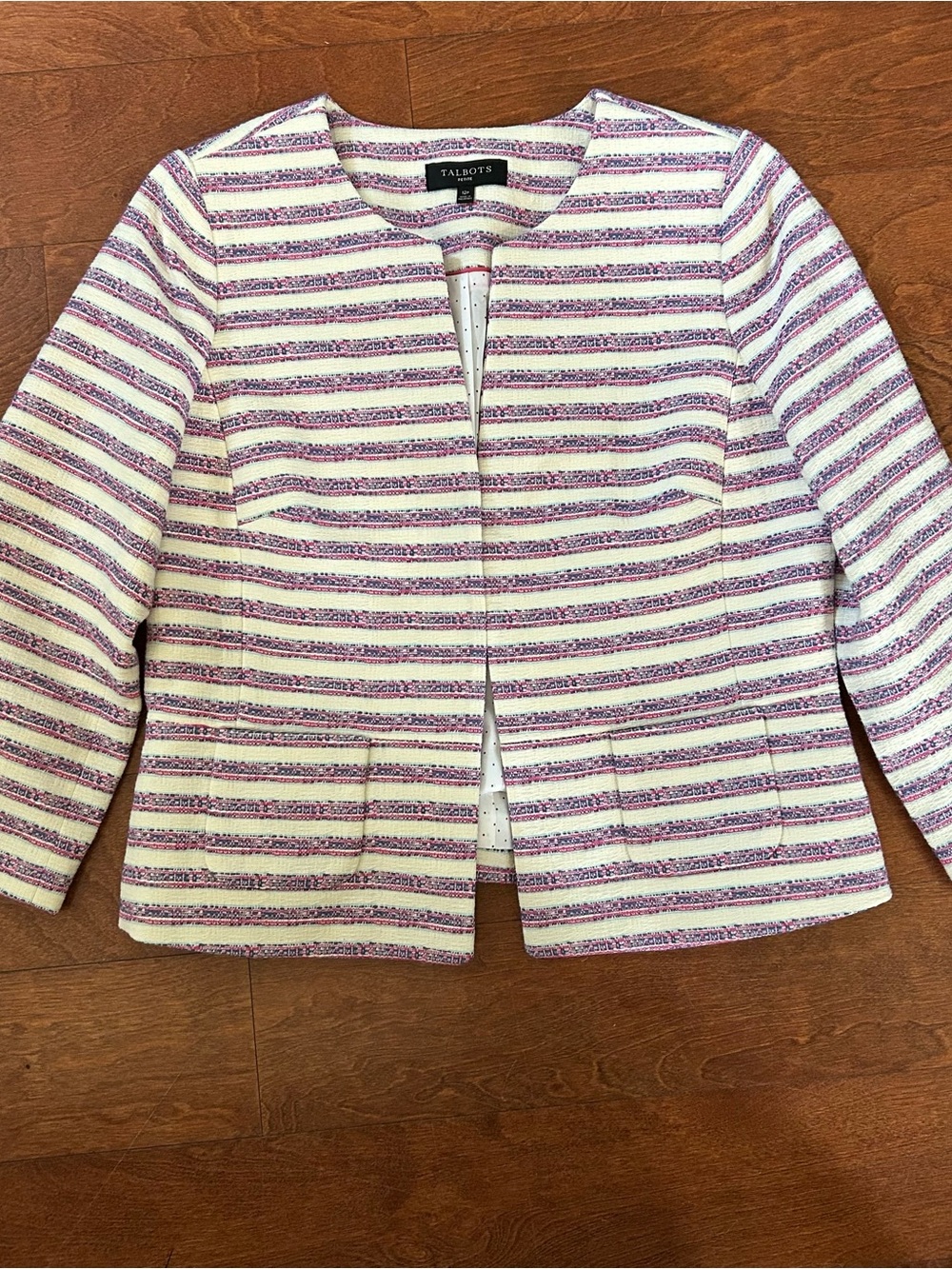 Talbots White and Pink Striped Tweed Jacket